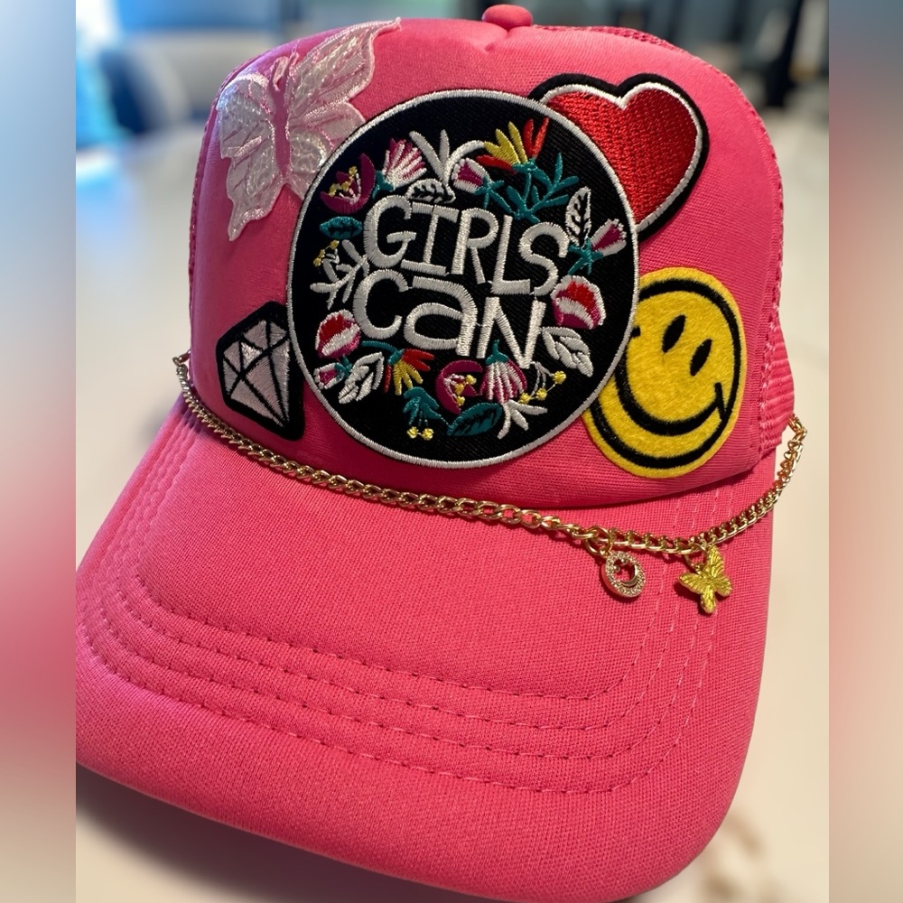 Girls Can Girl Empowerment Pink Trucker Patch Hat Cap